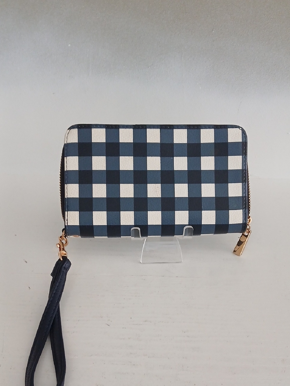 A New Day Women's Navy Check Zip Wristlet Wallet